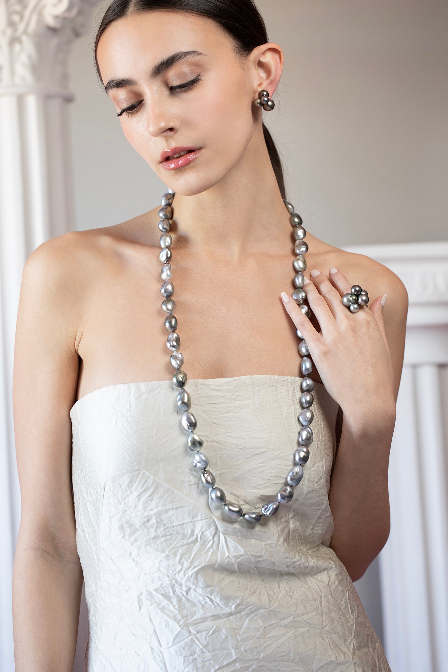 Tahitian Baroque Pearl Necklace Enhanced with Champagne Diamonds Pave –  Loulia Pearl Jewelry