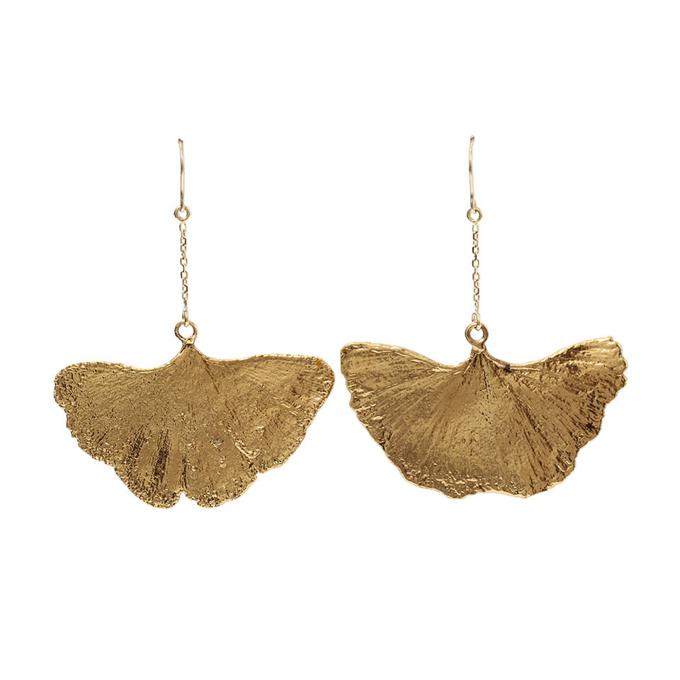 AURELIE BIDERMANN-Gold Dipped Ginkgo Leaf Earrings-YELLOW GOLD