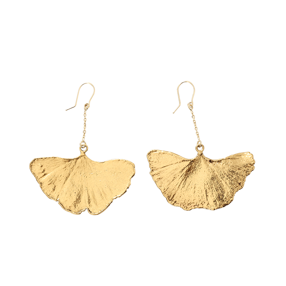 AURELIE BIDERMANN-Gold Dipped Ginkgo Leaf Earrings-YELLOW GOLD