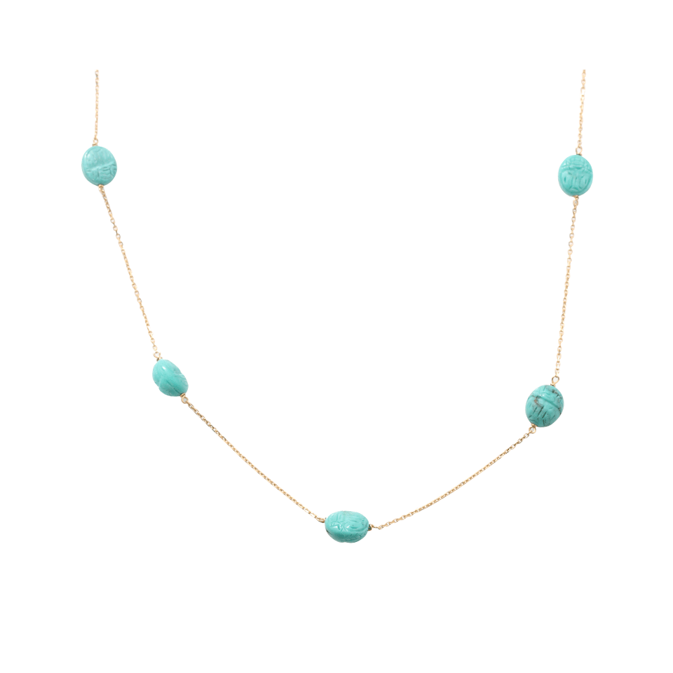 AURELIE BIDERMANN-Turquoise Scarab Station Necklace-YELLOW GOLD