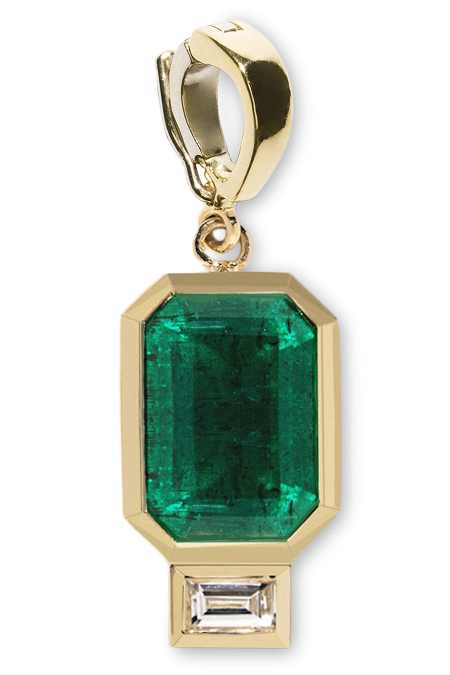 AZLEE-Emerald And Baguette Diamond Charm-YELLOW GOLD