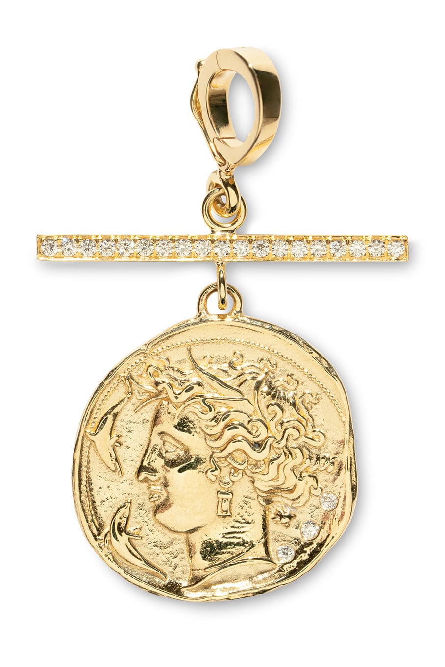 AZLEE-Small Goddess Diamond Charm With Pave Bar-YELLOW GOLD