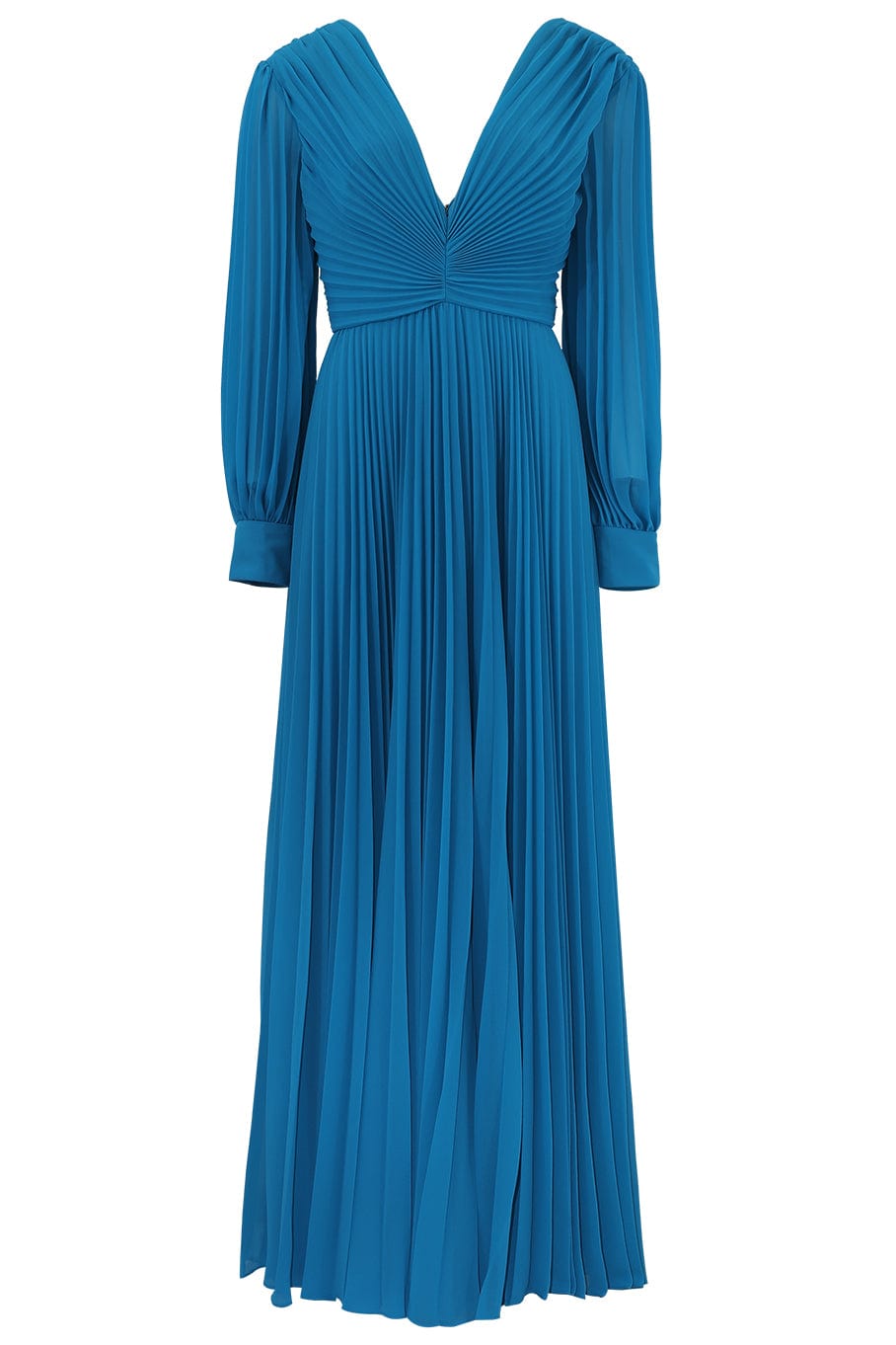 BADGLEY MISCHKA-Pleated V Neck Gown - Turquoise-
