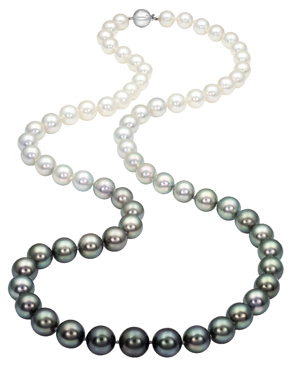 BAGGINS-Ombre Tahitian And White Akoya Pearl Necklace-WHITE GOLD