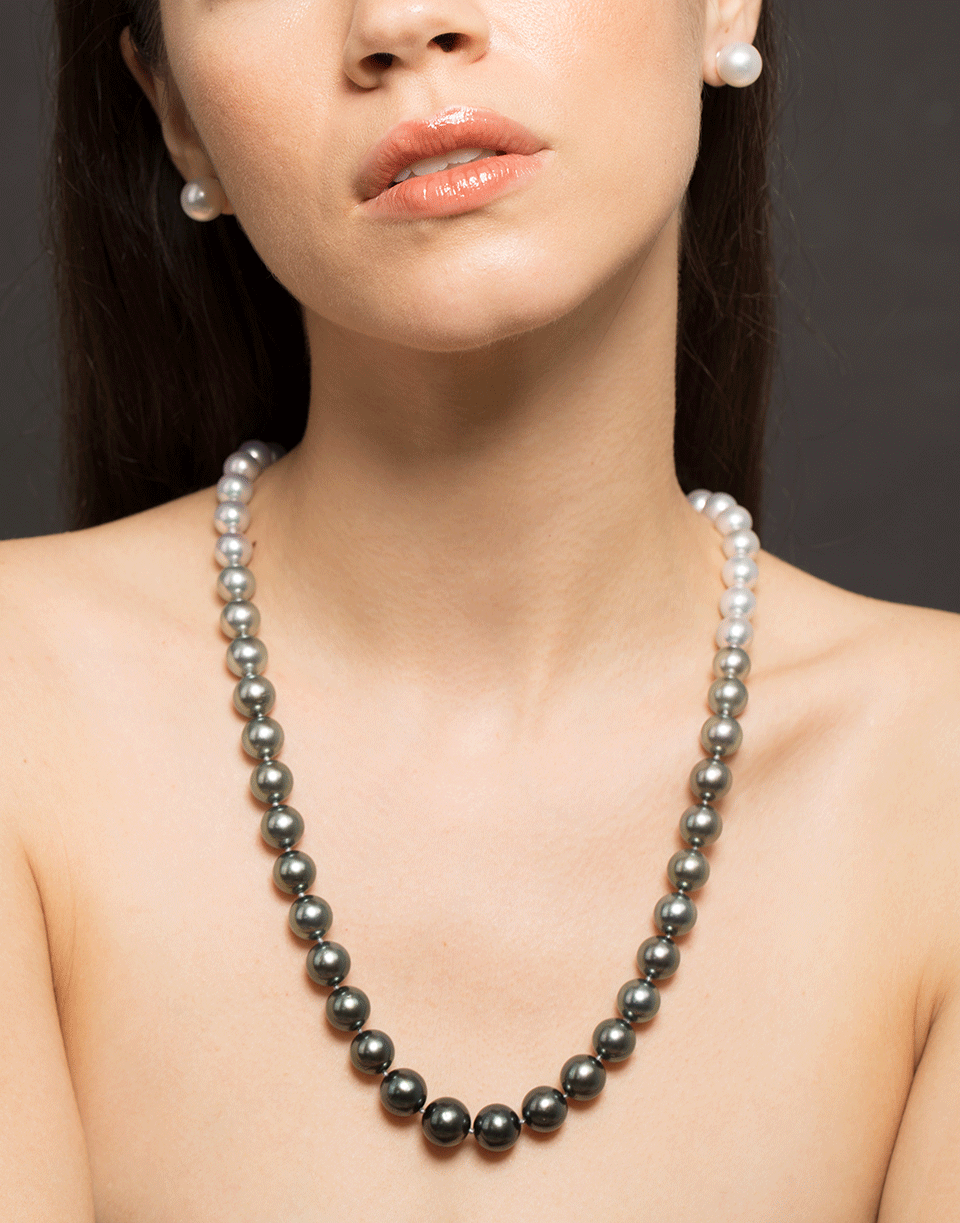 BAGGINS-Ombre Tahitian And White Akoya Pearl Necklace-WHITE GOLD