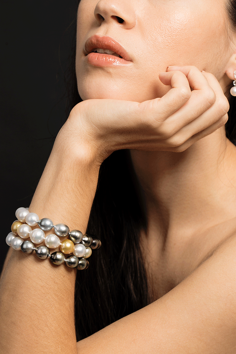 BAGGINS-Gold And White South Sea Pearl Bracelet-YELLOW GOLD