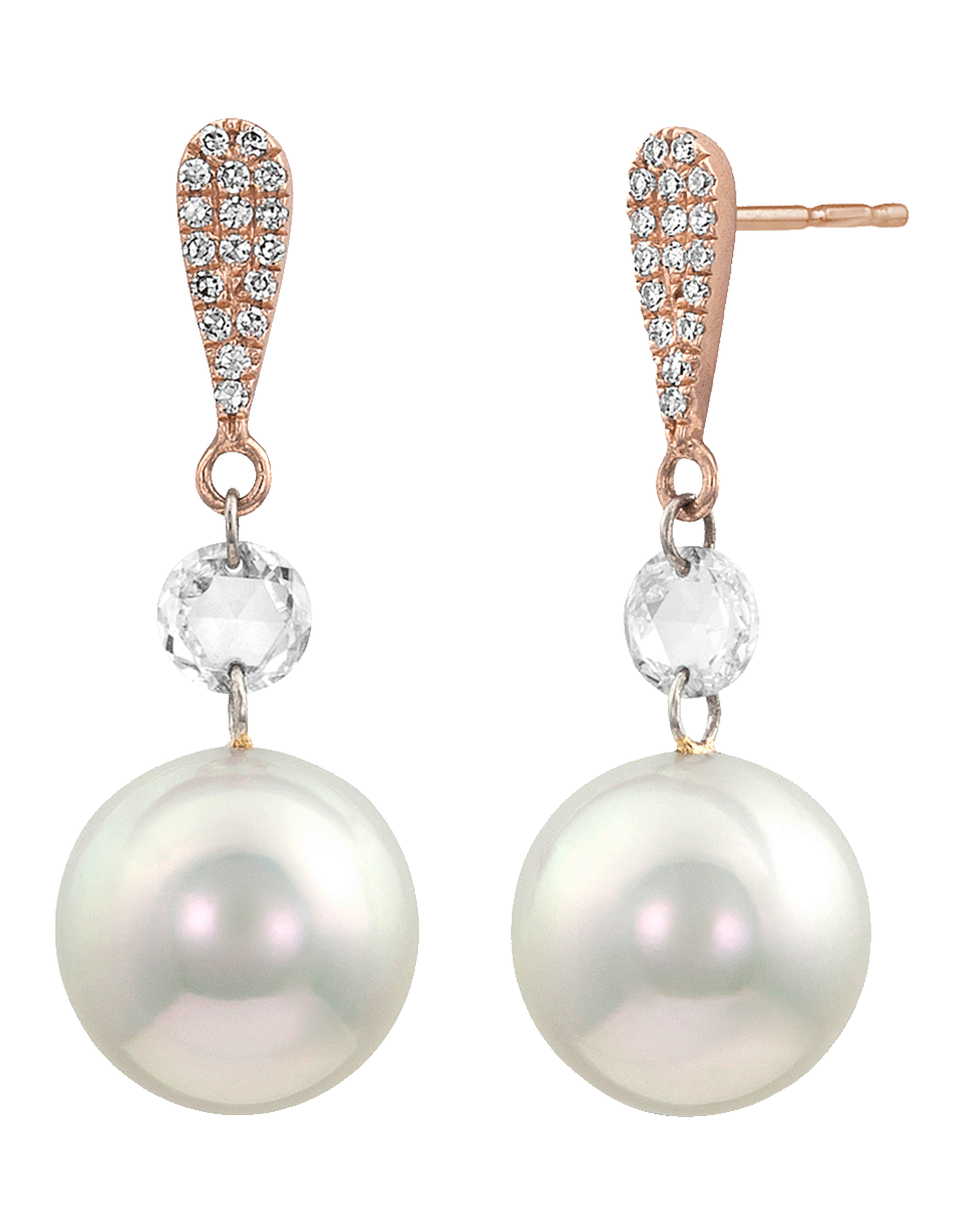 BAGGINS-White Pearl and Rosecut Diamond Drop Earrings-ROSE GOLD