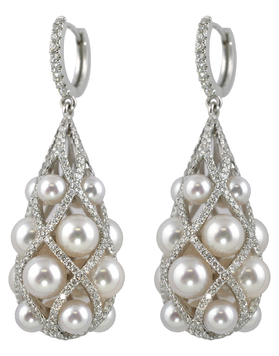 BAGGINS-Akoya Pearl and Diamond Earrings-WHITE GOLD