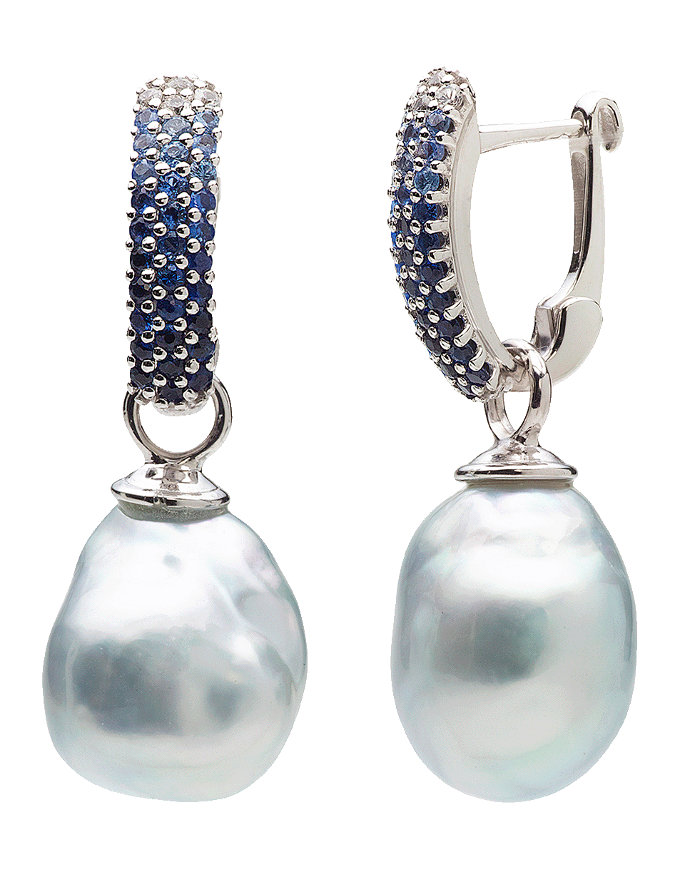 BAGGINS-Baroque Pearl and Blue Sapphire Drop Earrings-WHITE GOLD