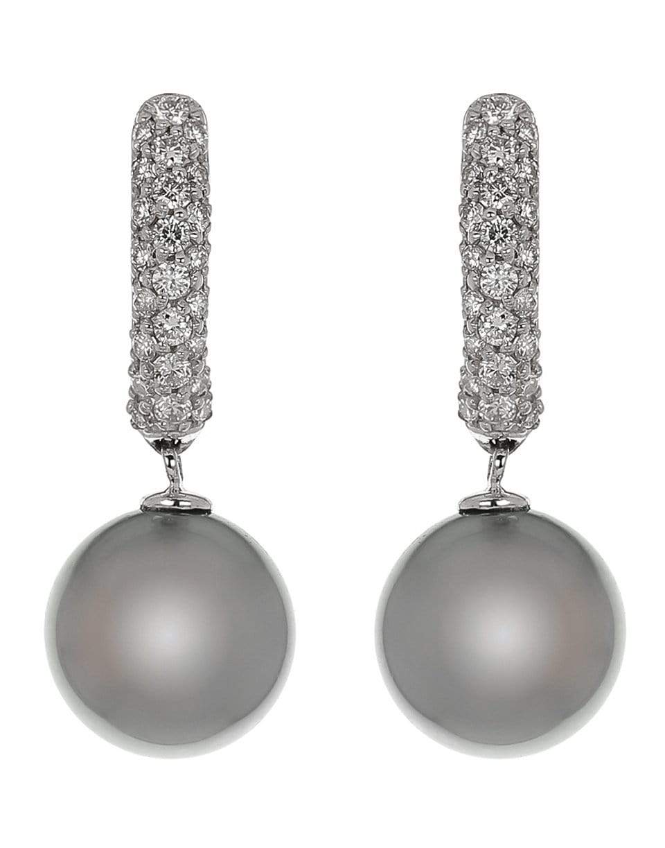 BAGGINS-Diamond Pave and Tahitian Pearl Drop Earrings-WHITE GOLD