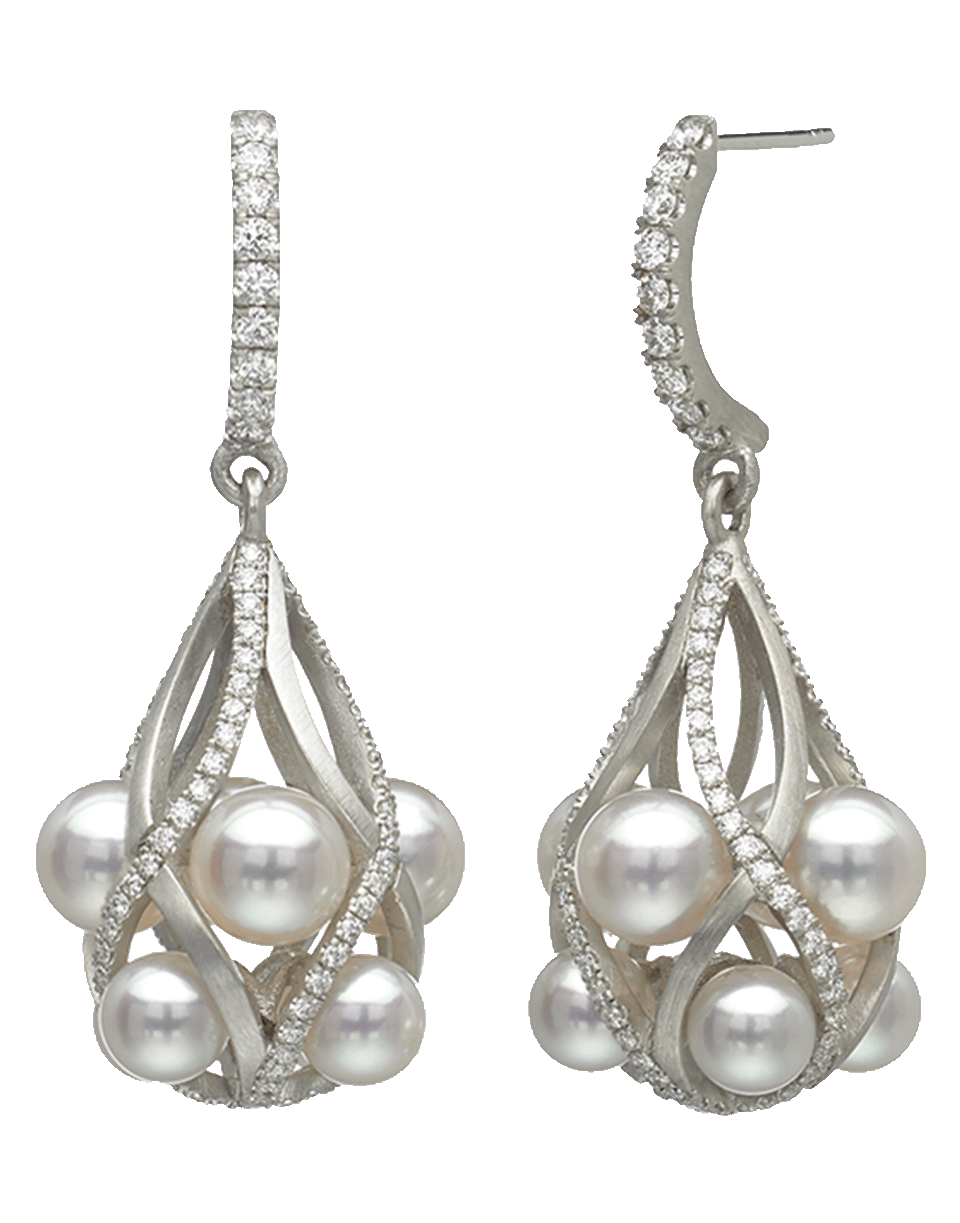 BAGGINS-Small Akoya Pearl And Diamond Earrings-WHITE GOLD