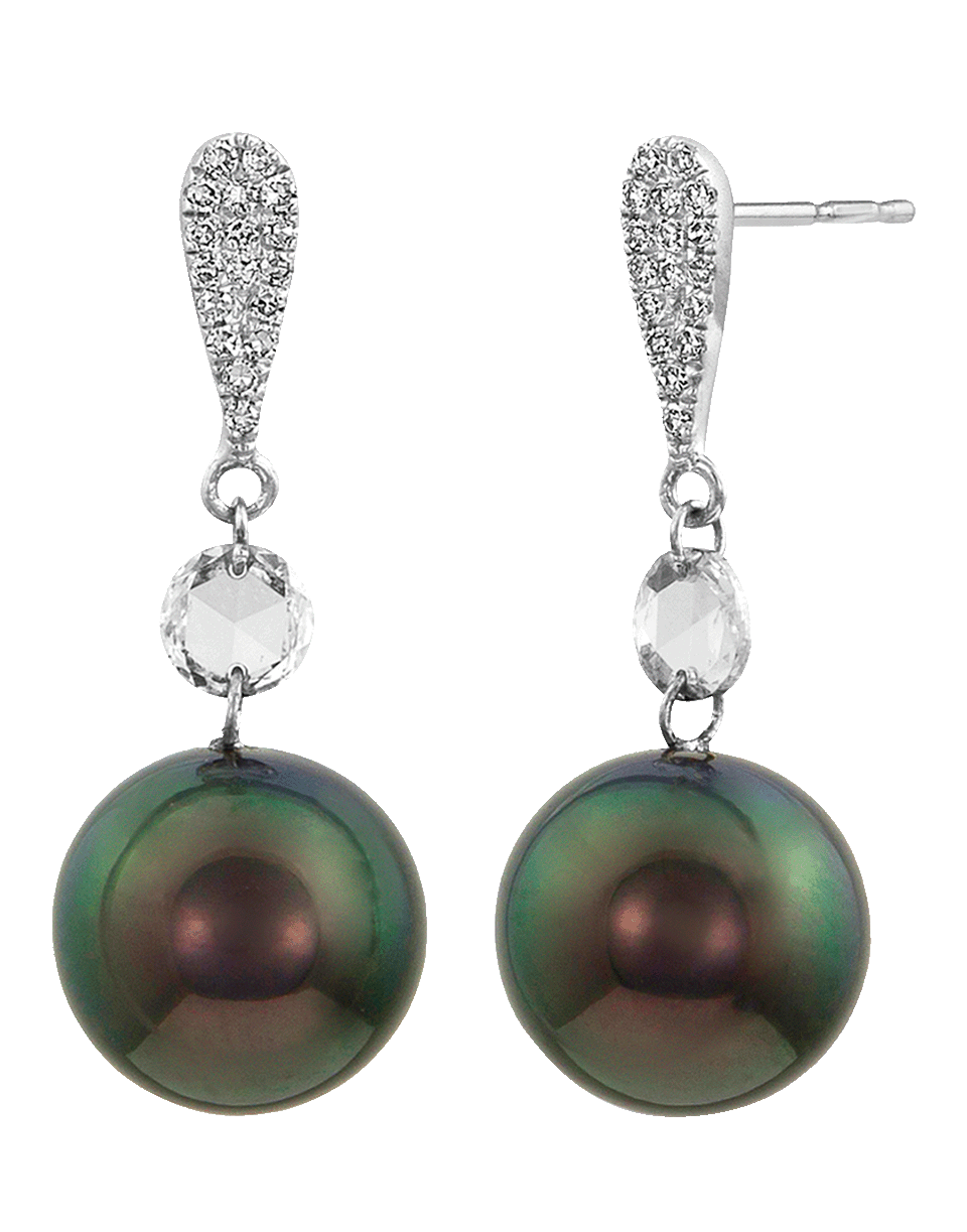 BAGGINS-Tahitian Pearl and Rosecut Diamond Drop Earrings-WHITE GOLD