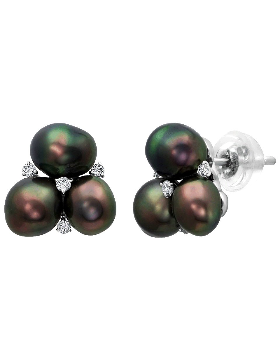 BAGGINS-Three Tahitian Pearl and Diamond Cluster Stud-WHITE GOLD