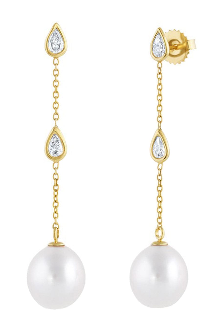 BAGGINS-Pearl and Diamond Drop Earrings- Yellow Gold-YELLOW GOLD