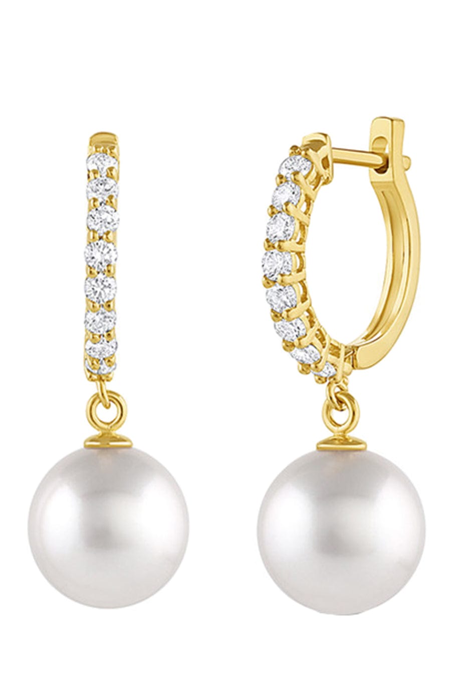 BAGGINS-Pearl Drop Diamond Huggie Earring- Yellow Gold-YELLOW GOLD