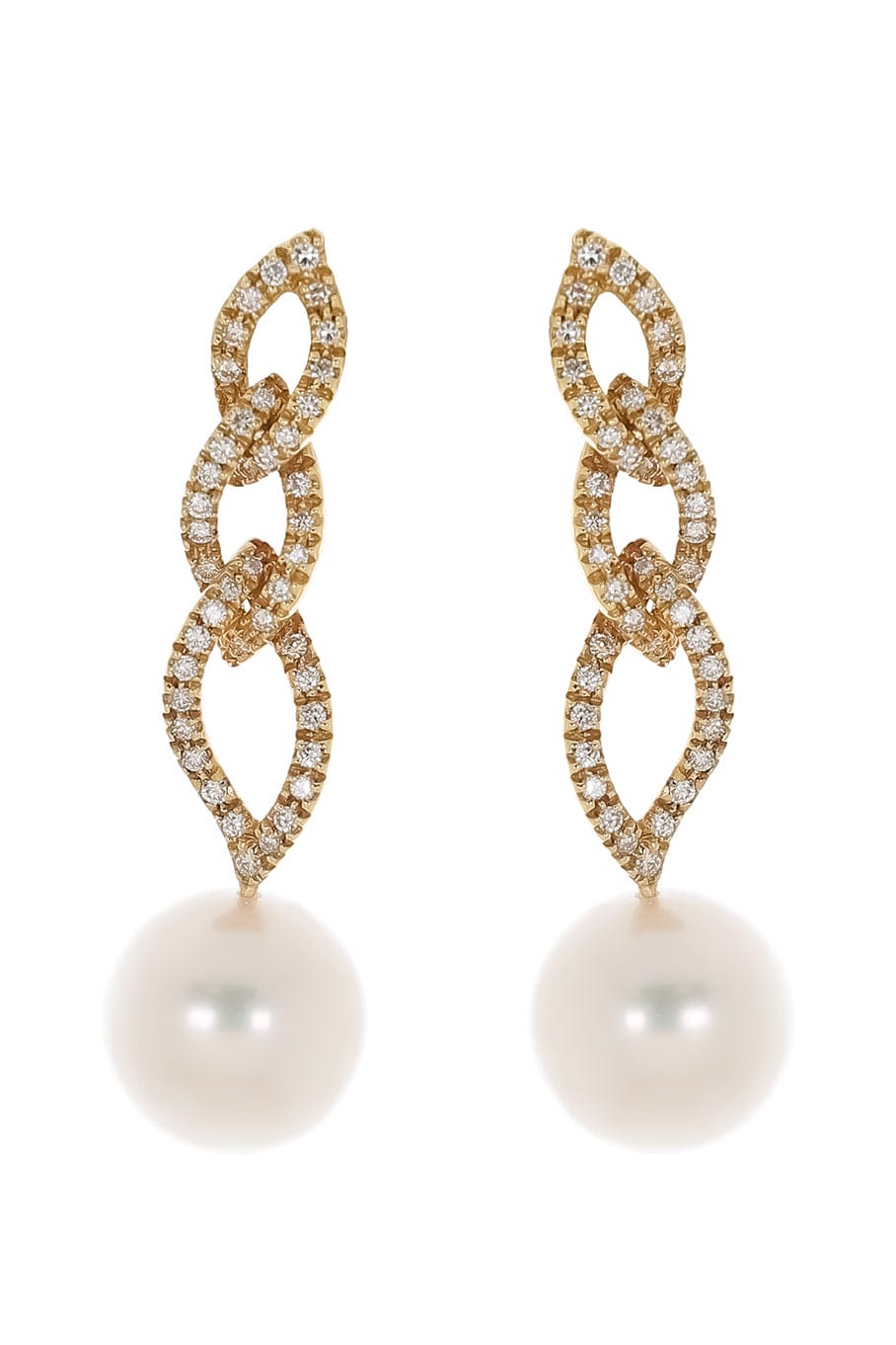 BAGGINS-White South Sea Pearl Twist Earrings-YELLOW GOLD