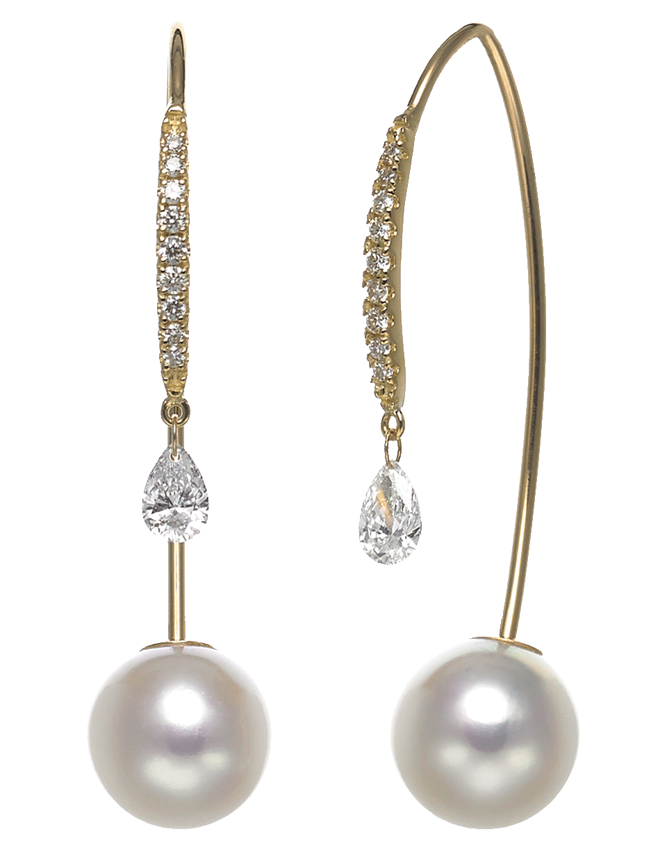 BAGGINS-Diamond And Akoya Pearl Drop Earrings-YELLOW GOLD