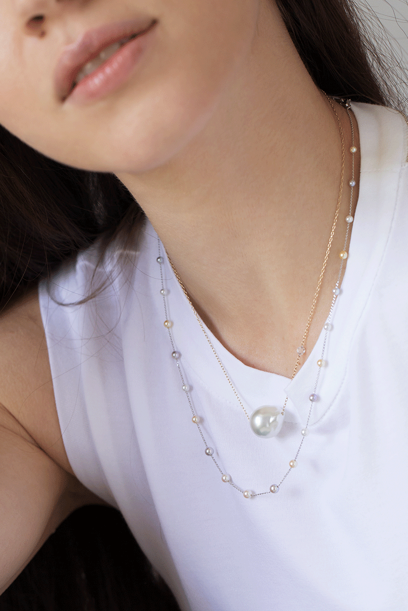 BAGGINS-Floating Diamond Necklace-WHITE GOLD