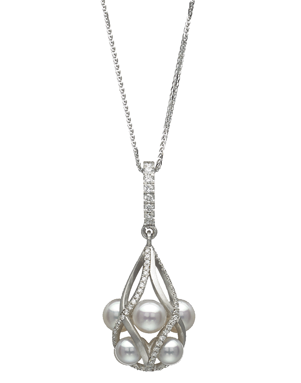 BAGGINS-Akoya Pearl Diamond Basket Pendant Necklace-WHITE GOLD