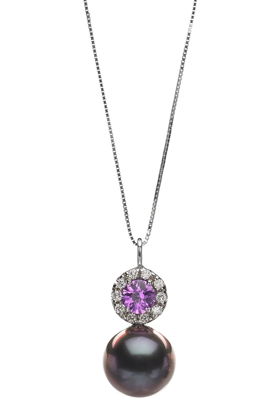 BAGGINS-Tahitian Pearl and Purple Sapphire Pendant Necklace-WHITE GOLD