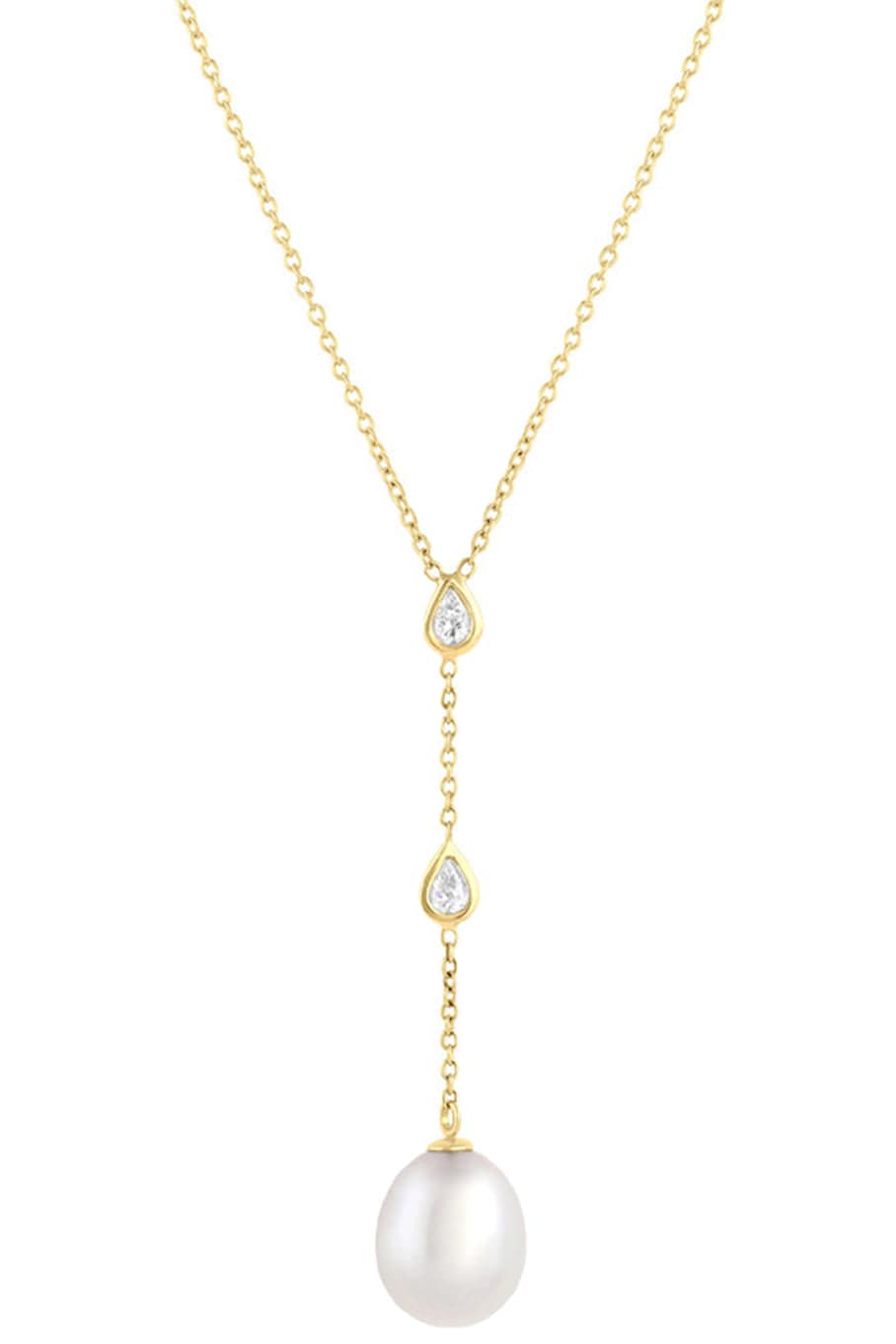 BAGGINS-South Sea Pearl Diamond Drop Necklace- Yellow Gold-YELLOW GOLD
