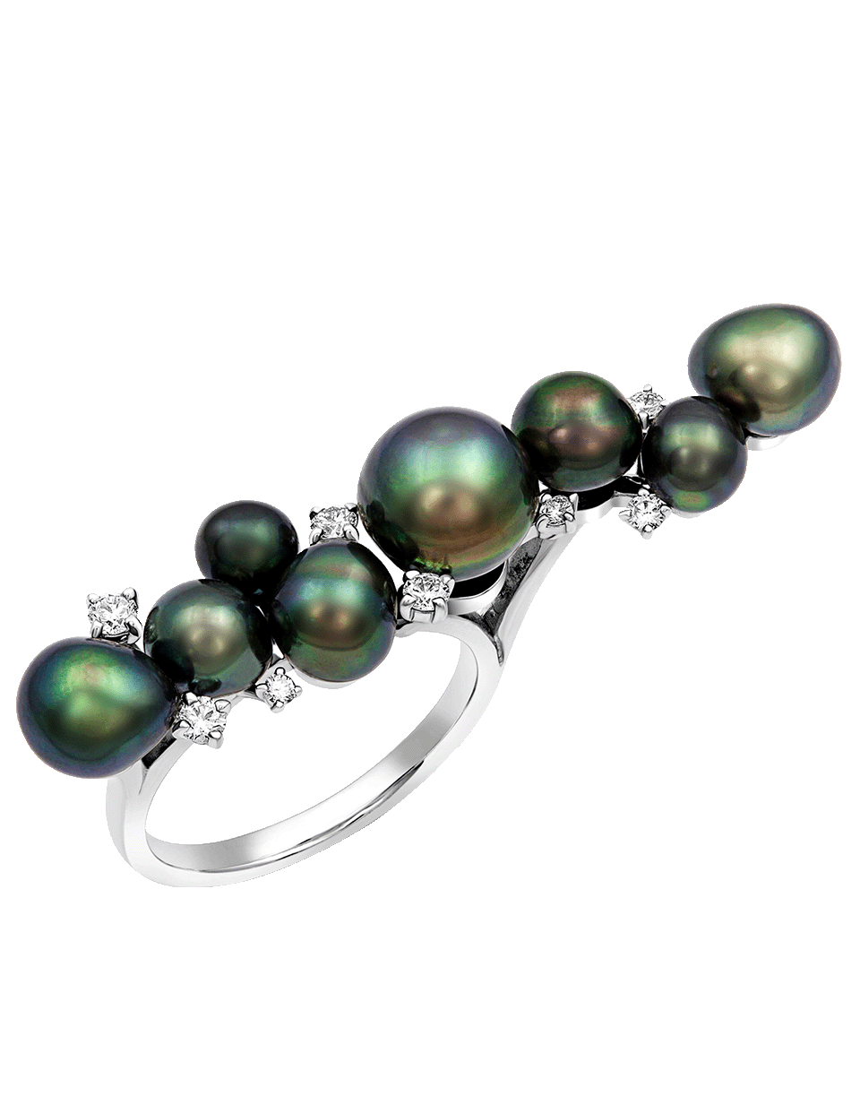 BAGGINS-Tahitian Pearl and Diamond Cluster Bar Ring-WHITE GOLD