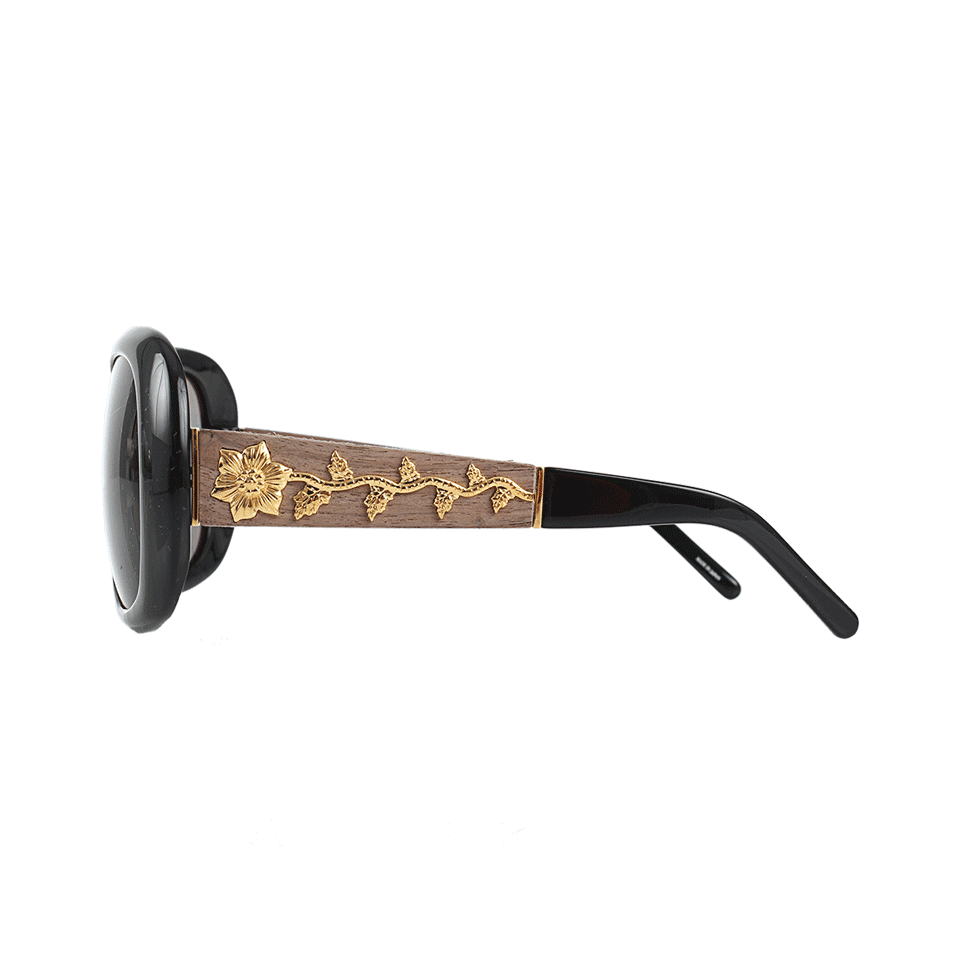 BALLY SUNGLASS & OPTICAL-Wood and Gold Inlay Sunglasses-BLACK