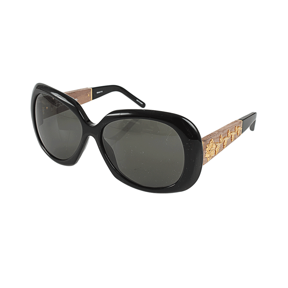BALLY SUNGLASS & OPTICAL-Wood and Gold Inlay Sunglasses-BLACK