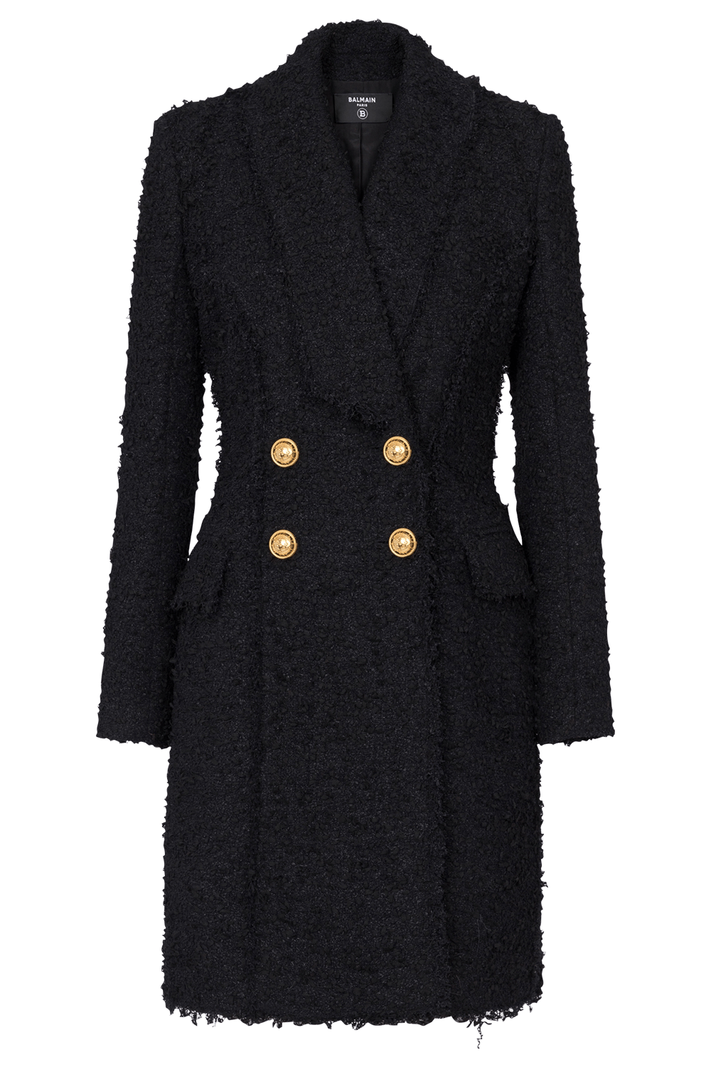 BALMAIN-Four Button Tweed Coat-NOIR