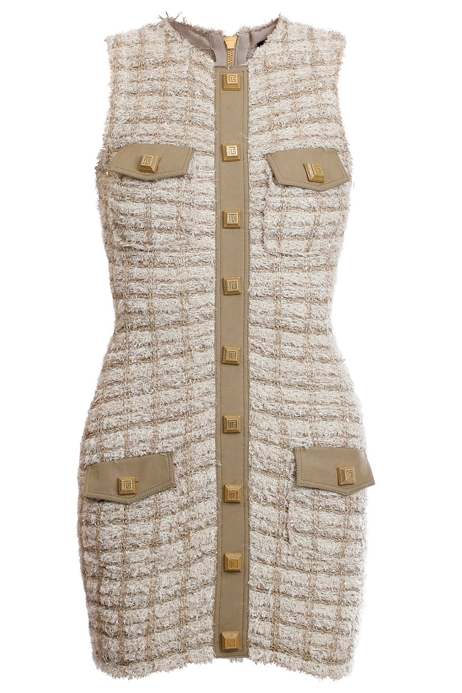 BALMAIN-4 Pocket Tweed Short Dress-