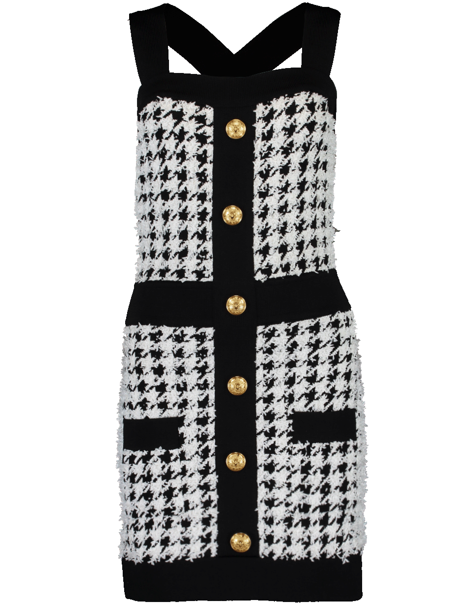 BALMAIN-Cross Strap Button Down Tweed Dress-