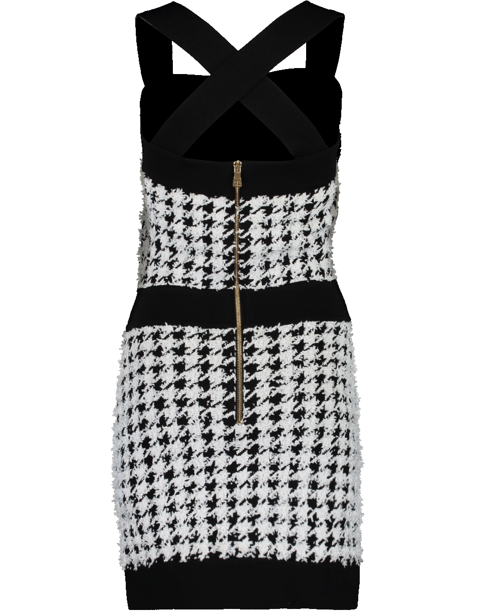 BALMAIN-Cross Strap Button Down Tweed Dress-