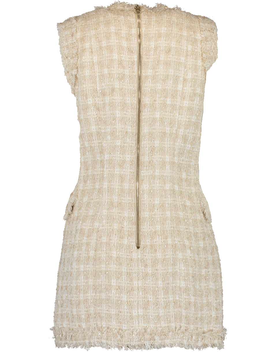 BALMAIN-Fringe Tweed Button Dress-
