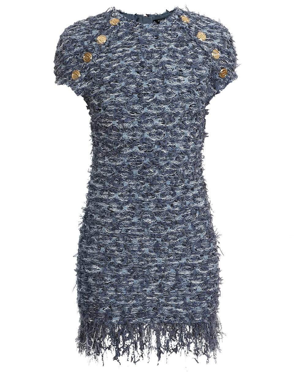 BALMAIN-Fringed Tweed Dress-