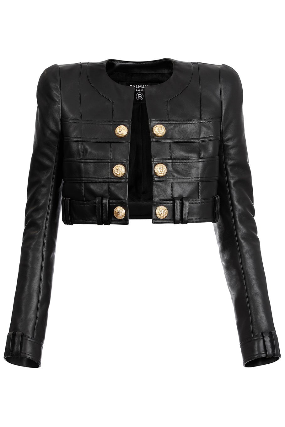 BALMAIN-Leather Cropped Jacket-