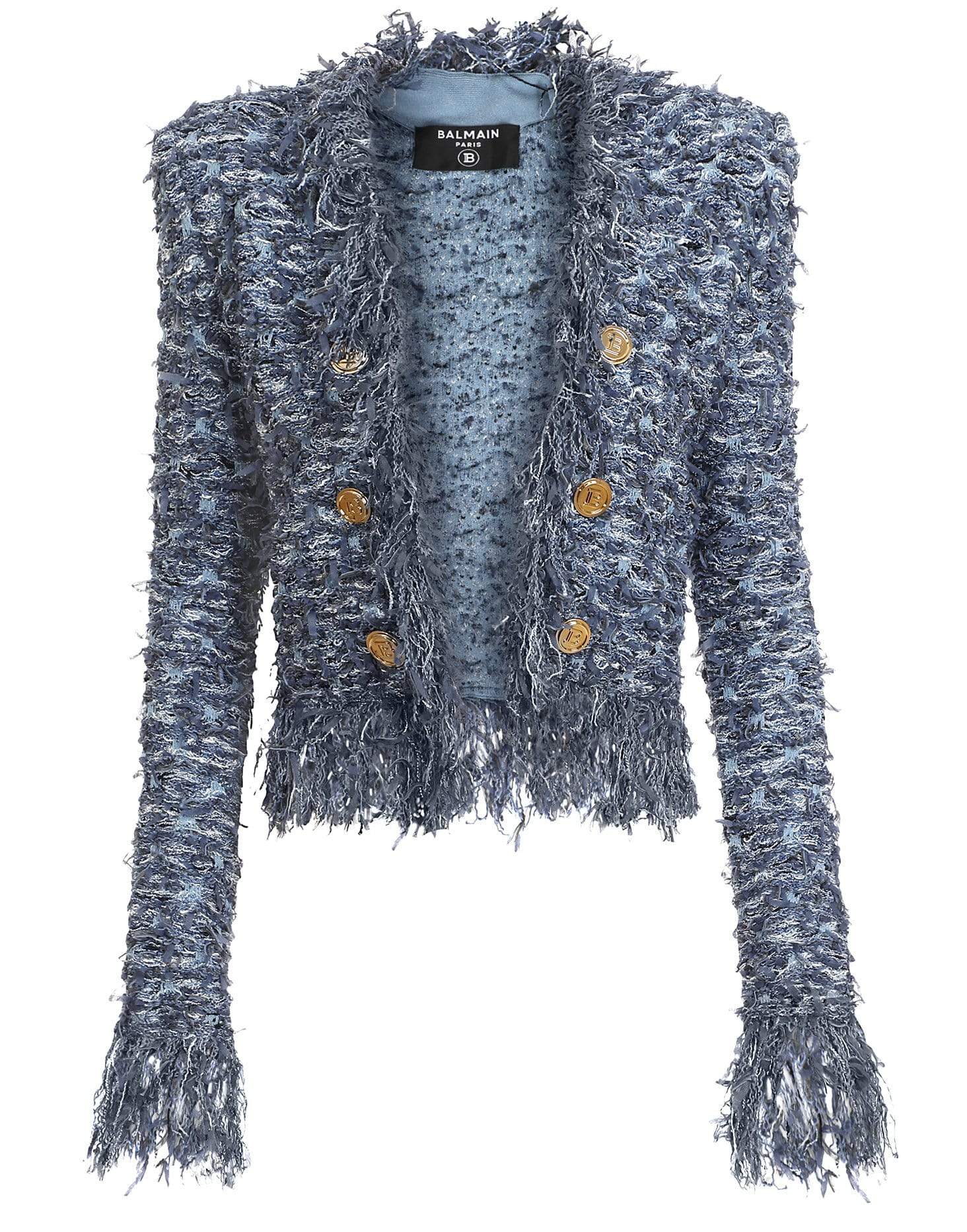 Denim Blue Fringe Tweed Jacket CLOTHINGJACKETMISC BALMAIN   