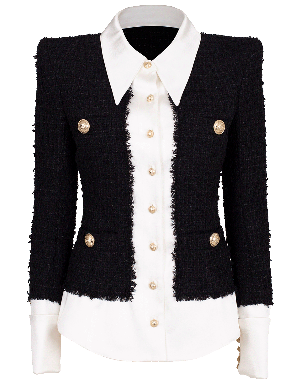 BALMAIN-Tweed and Satin Shirt Jacket-