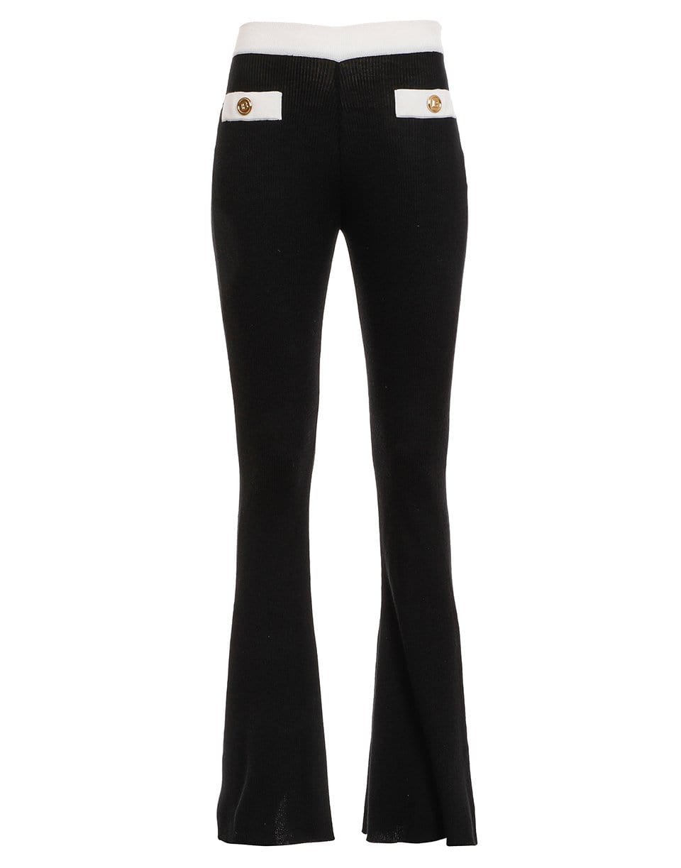 BALMAIN-Black and White Stretch Ribbed Bootcut Pant-NOIR