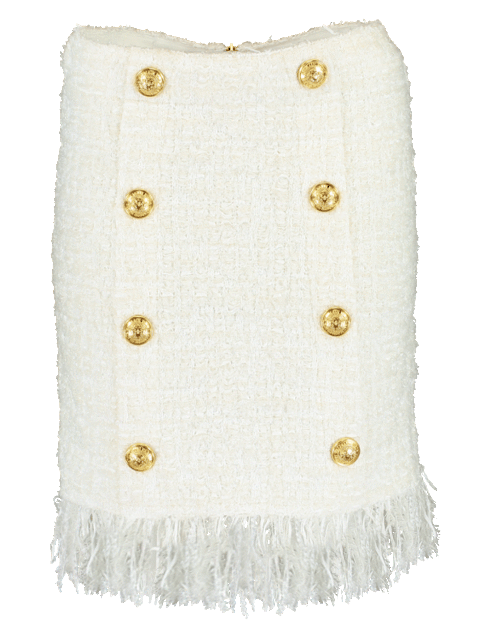 BALMAIN-Button Fringed Tweed Skirt-