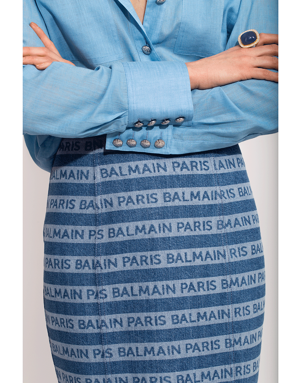 BALMAIN-High Waist Balmain Logo Skirt-