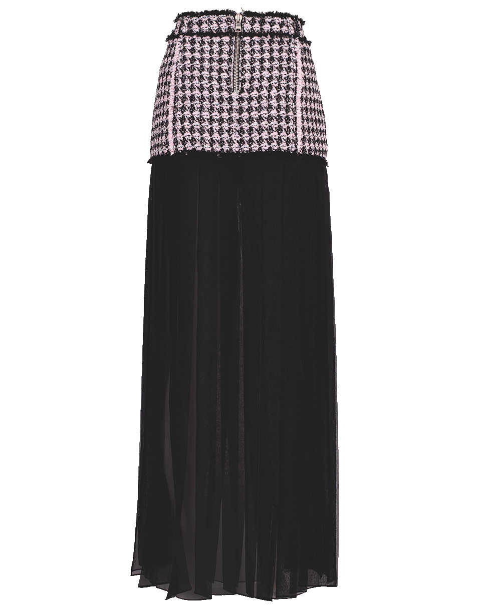 BALMAIN-Tweed and Chiffon Pleated Maxi Skirt-