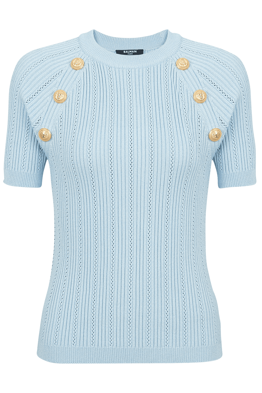 Short Sleeve 6 Button Knit Top - Bleu CLOTHINGTOPKNITS BALMAIN   