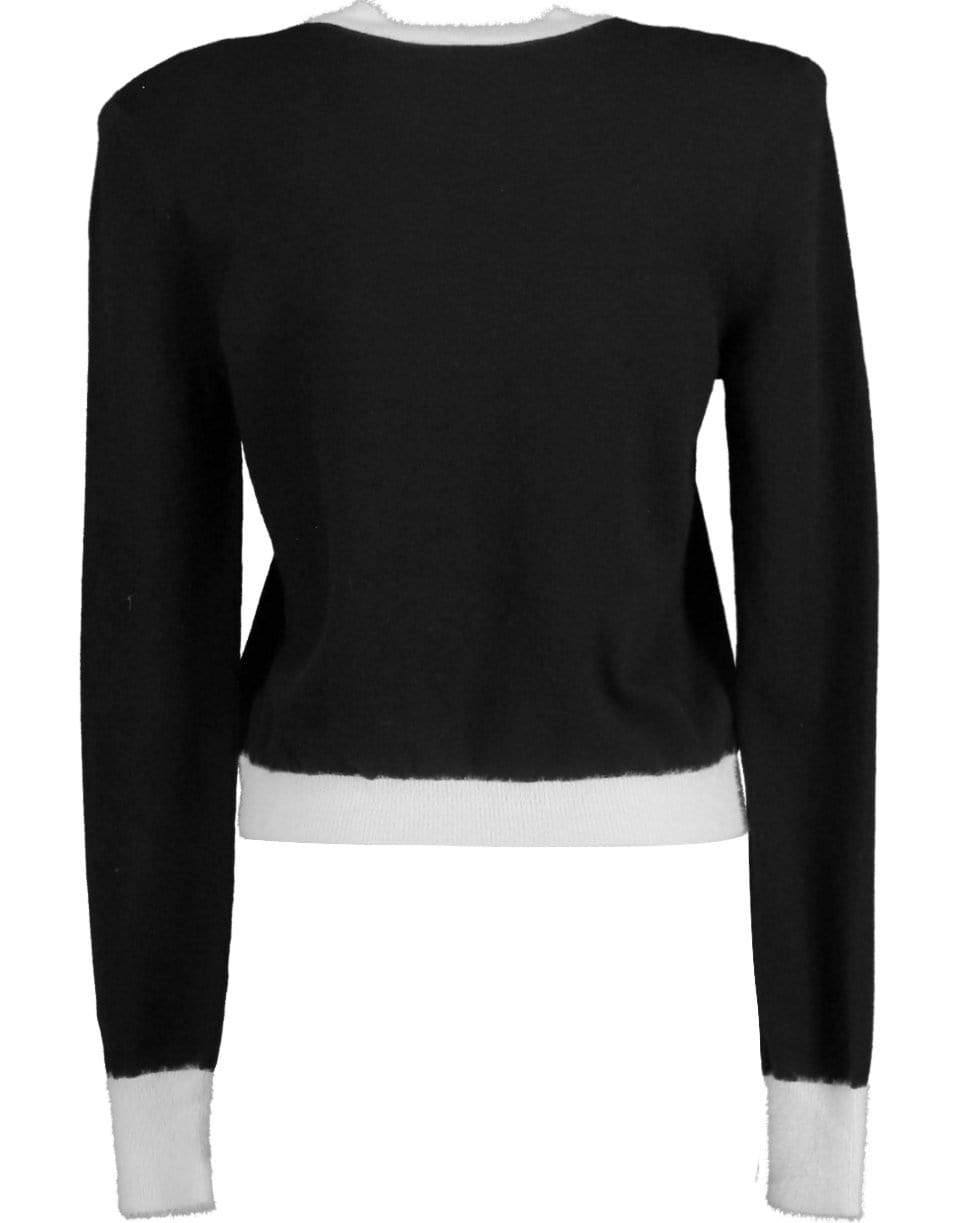 BALMAIN-Black and White Cropped Fuzzy Logo Sweater-