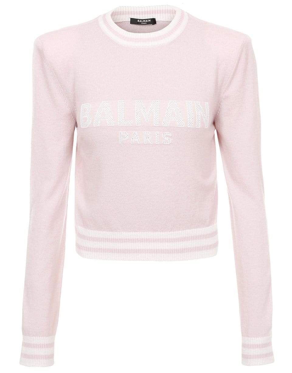 BALMAIN-Cropped Mesh Logo Sweater-