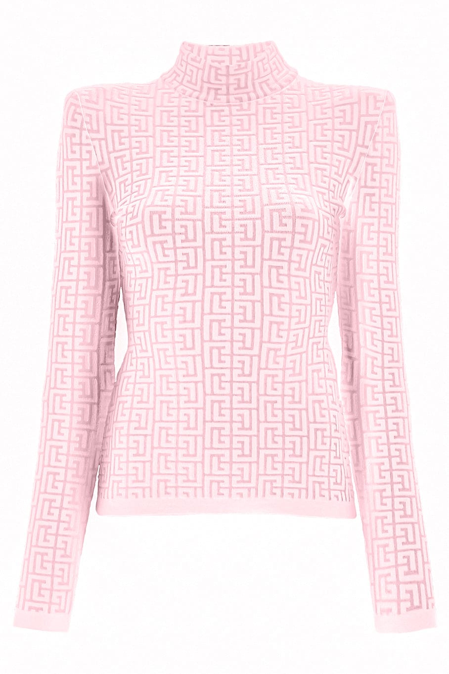 BALMAIN-Long Sleeve Monogram Knit Sweater - Rose-