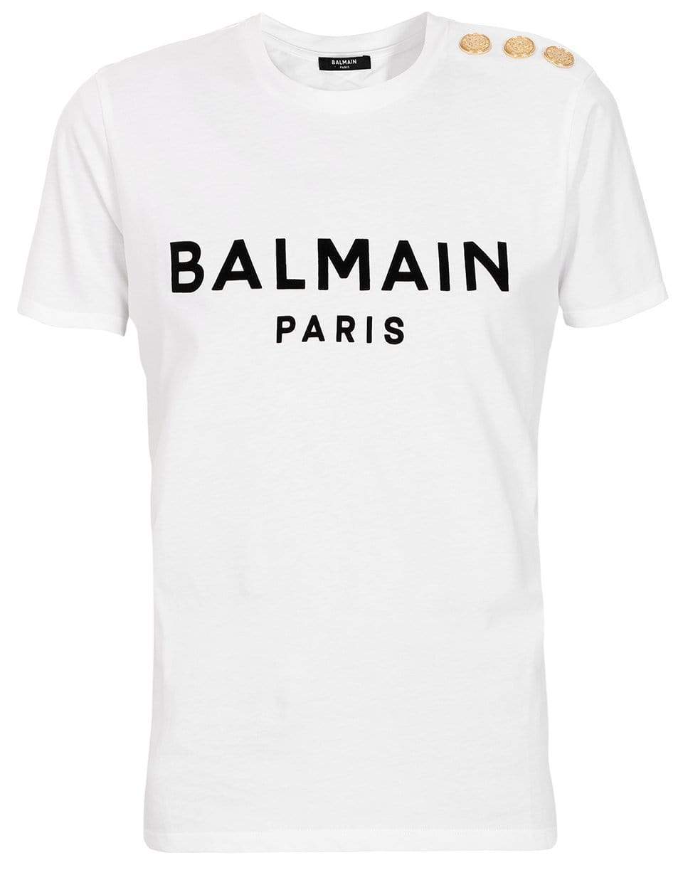 BALMAIN-Balmain Flocked Logo White T-Shirt-