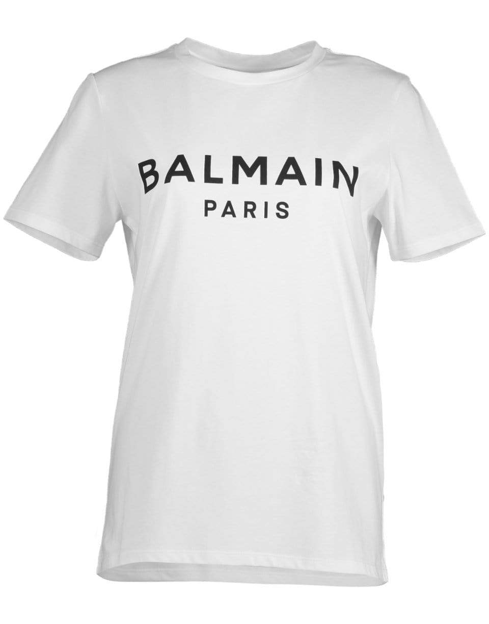 BALMAIN-White Cotton Printed Logo-BLK/WHT