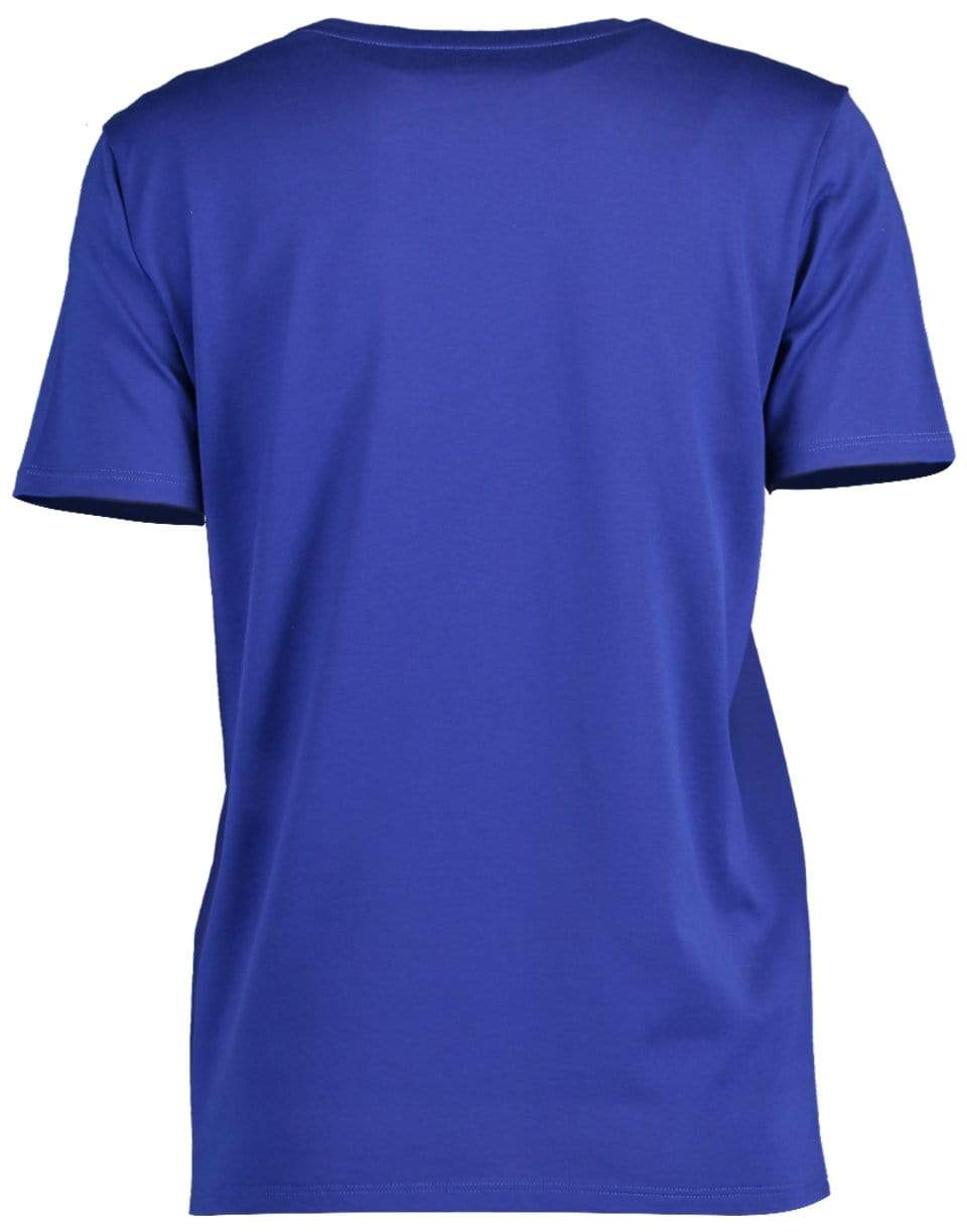 BALMAIN-Blue and Black Short Sleeve Flocked Logo T-Shirt-