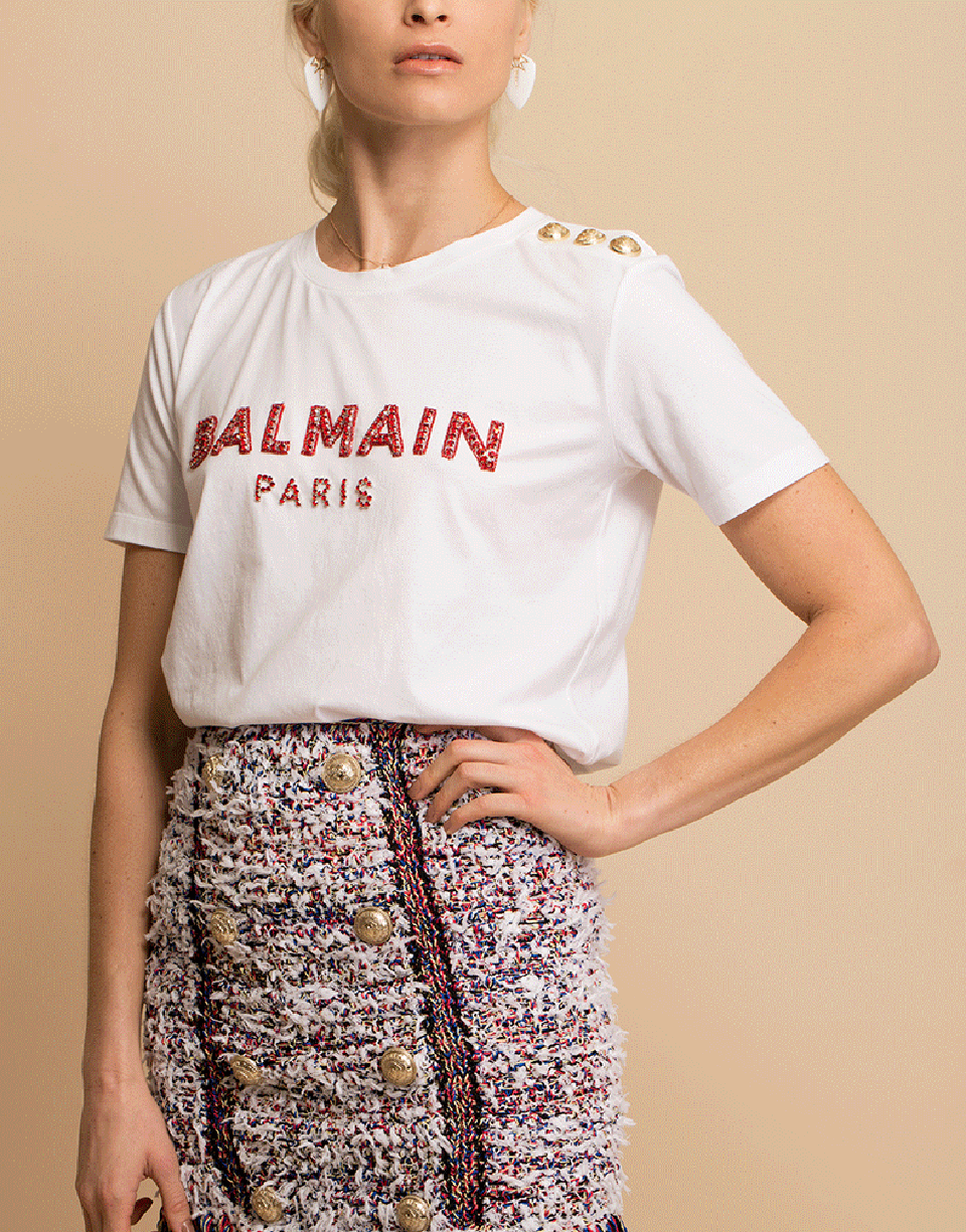 BALMAIN-Three Button Embroidered Logo Shirt-