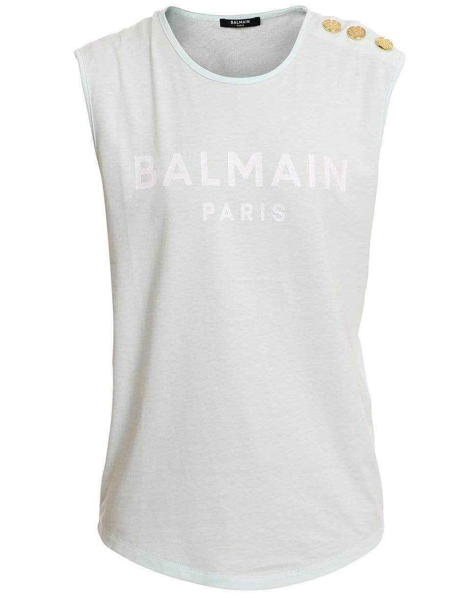 BALMAIN-Flocked Balmain Logo Cotton T-Shirt-